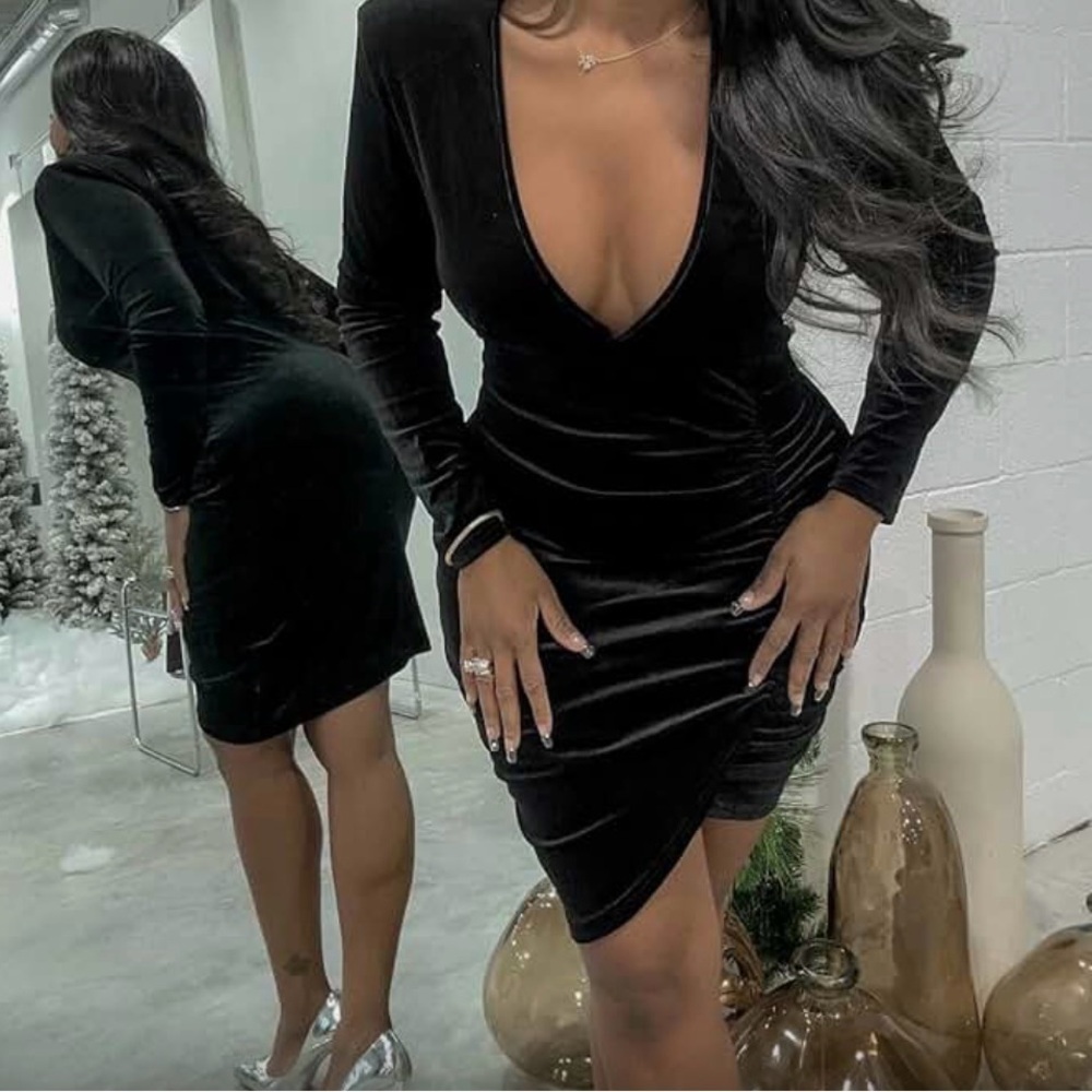 Sexy Long Sleeve women v neck bonycon dress - Picture 5 of 6